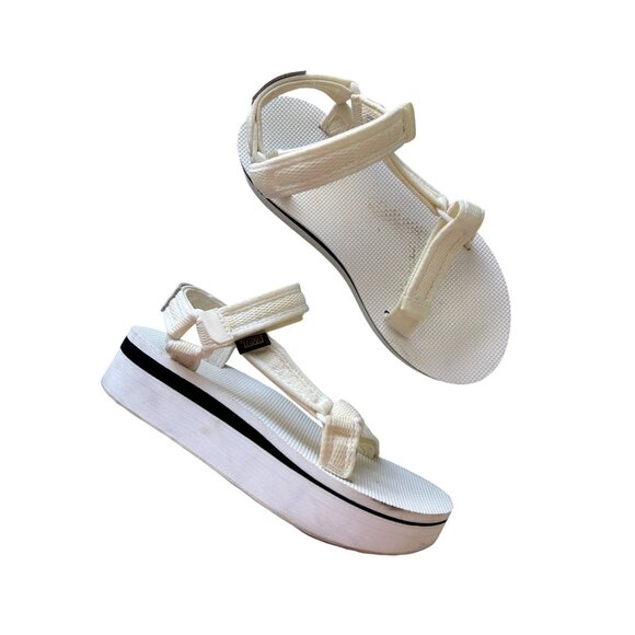 Teva Womens Sz 8 Platform Sandals Ivory White Adjustable Straps - Picture 1 of 9